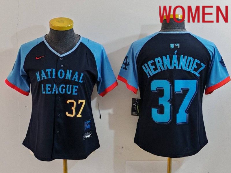 Women Los Angeles Dodgers 37 Hernandez Blue All star 2024 Nike MLB Jersey style 4